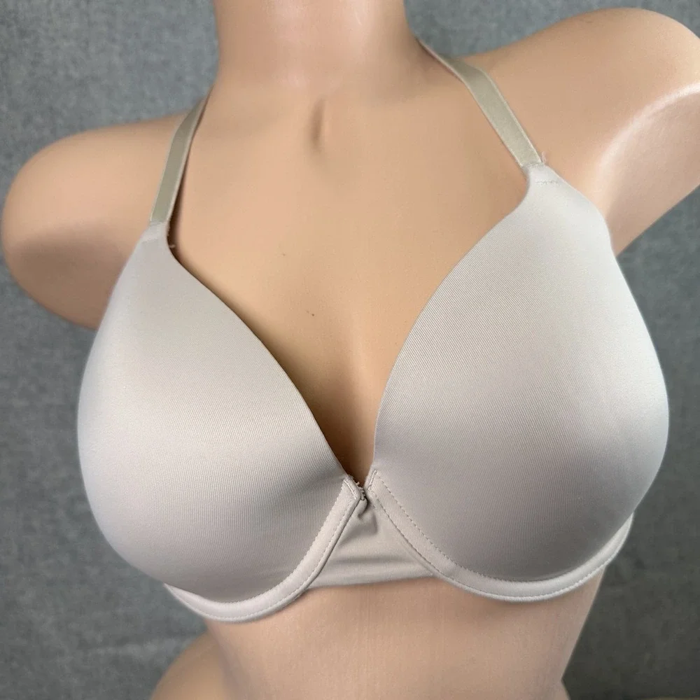 PINK Bra‎ Beige 34DD Everywhere T-Shirt Lightly Lined Underwire Criss Cross